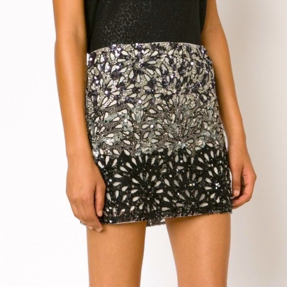 Alice + Olivia Elana BeadedEmbellished Laser Cut Skirt Size...
